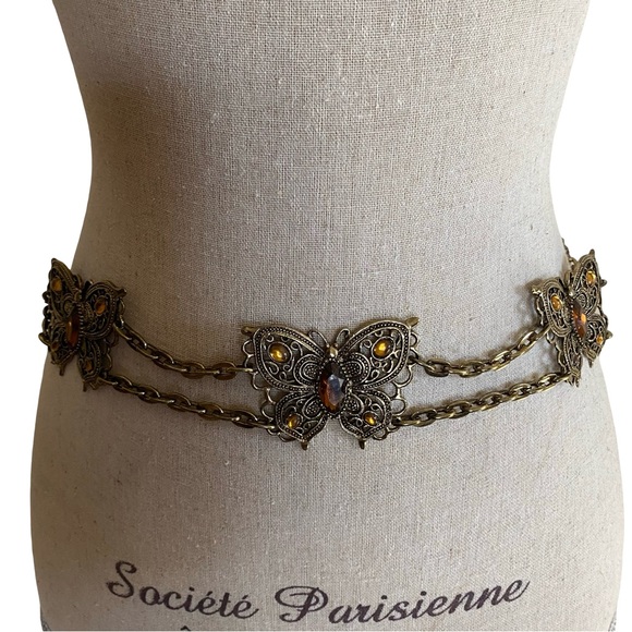 Vintage Butterfly Chain Gold Tone Belt